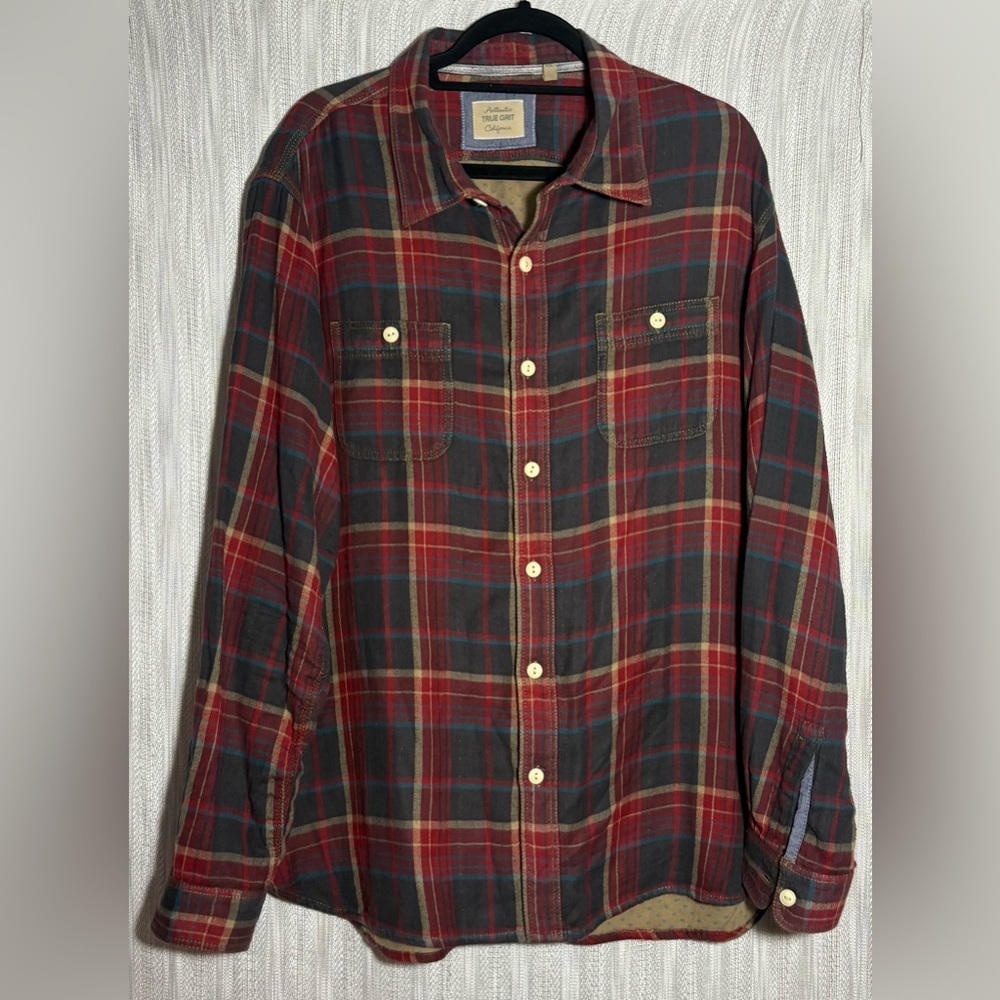 True Grit Red and Black Plaid Casual Button Down Shirt